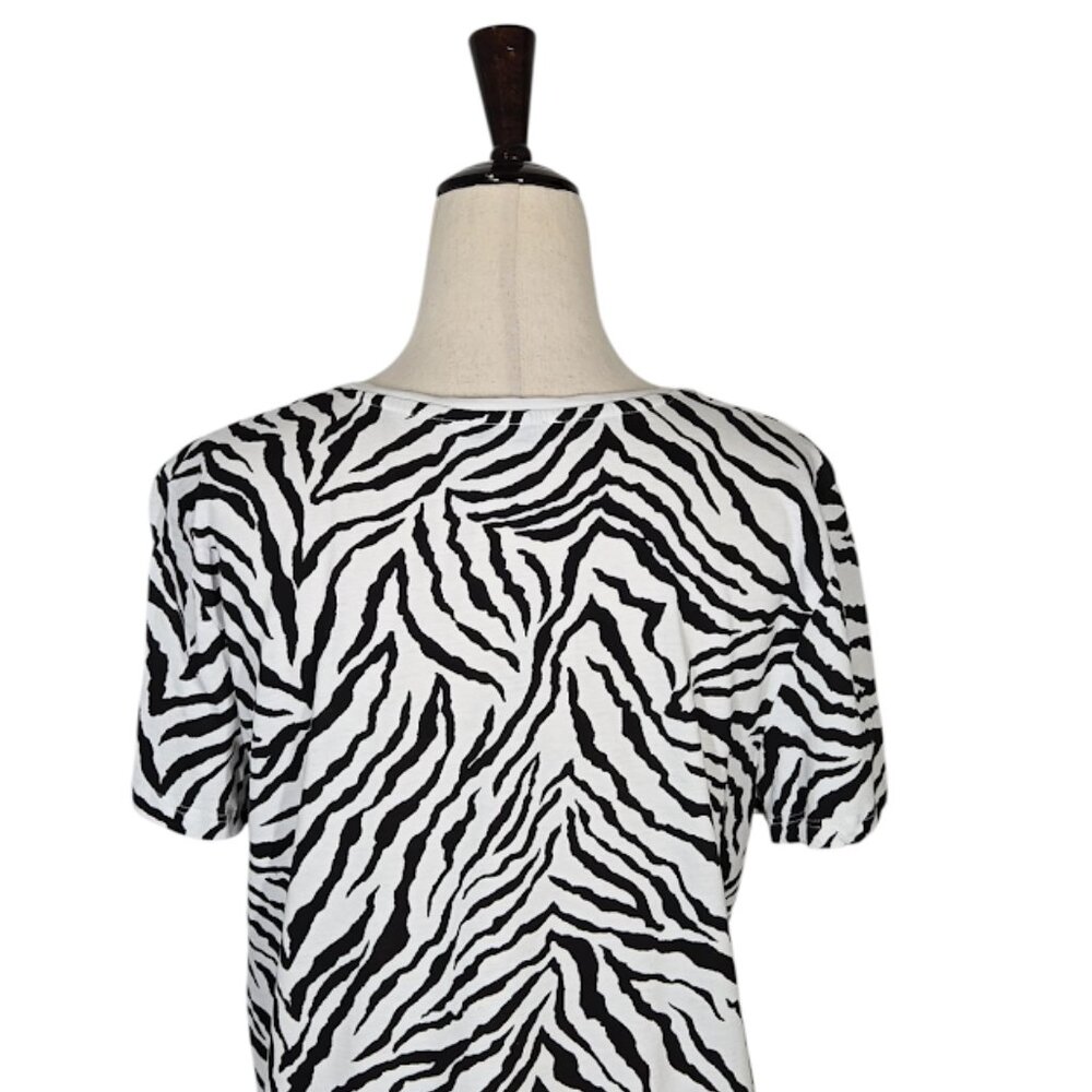 ZARA Black White Zebra Print Short Sleeve Tunic Top Size Medium  EUC - Picture 5 of 8